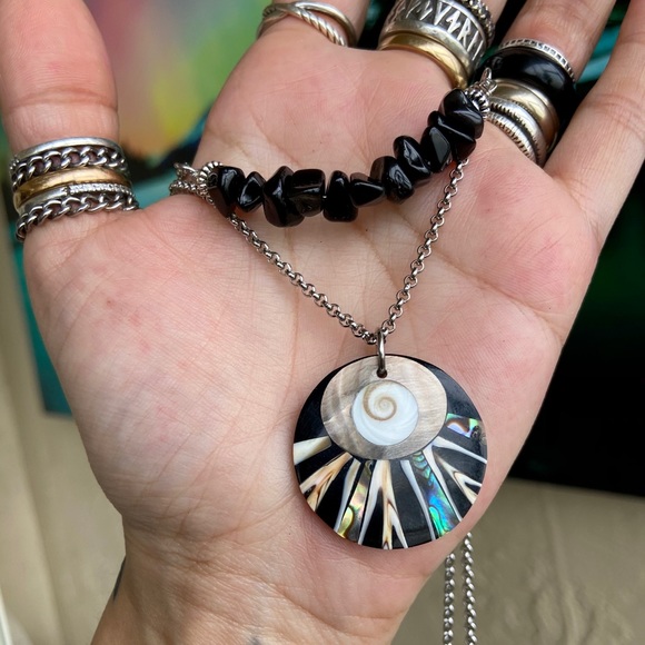 Double layer necklace onyx & abalone shiva eye - Picture 4 of 12